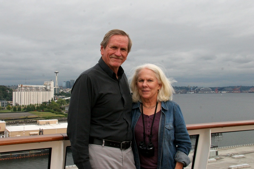 Description:Mike & Susan on deck before departure