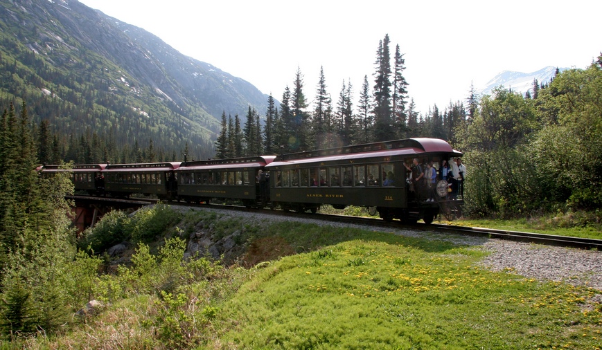 Description: The train as it pulls away from us 
